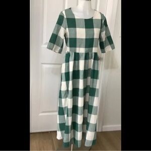 Roolee Green and White Checkered Kids Dress